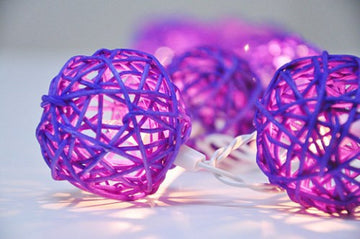 Vortaz LED Rattan Ball String Lights Purple 20 Balls Battery 3m