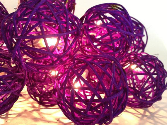 Vortaz LED Rattan Ball String Lights Purple 20 Balls Battery 3m