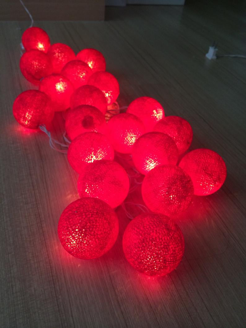 Vortaz LED Cotton Ball String Lights Red 20 Balls Battery 3m