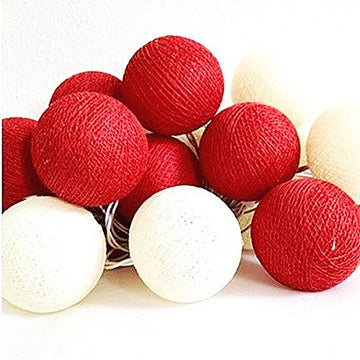 Vortaz LED Cotton Ball String Lights Red White 20 Balls Battery 3m