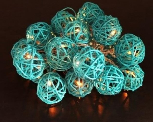 Vortaz LED Rattan Ball String Lights Turquoise 20 Balls Battery 3m