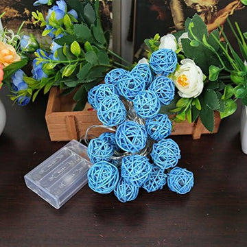 Vortaz Rattan Ball String Lights 50 LED Battery Powered 5m Turquoise Blue