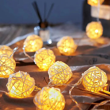 Vortaz LED Rattan Ball String Lights Warm White 5m