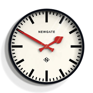 Newgate Putney Station Wall Clock Red Hands 45cm Gloss Black
