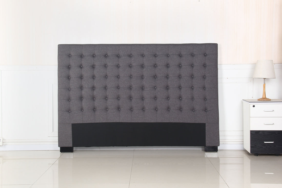 Linen Fabric King Bedhead with Tufted Buttons Charcoal