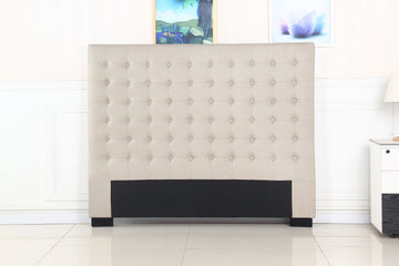 Linen Fabric Queen Bed Headboard Tufted Buttons Beige