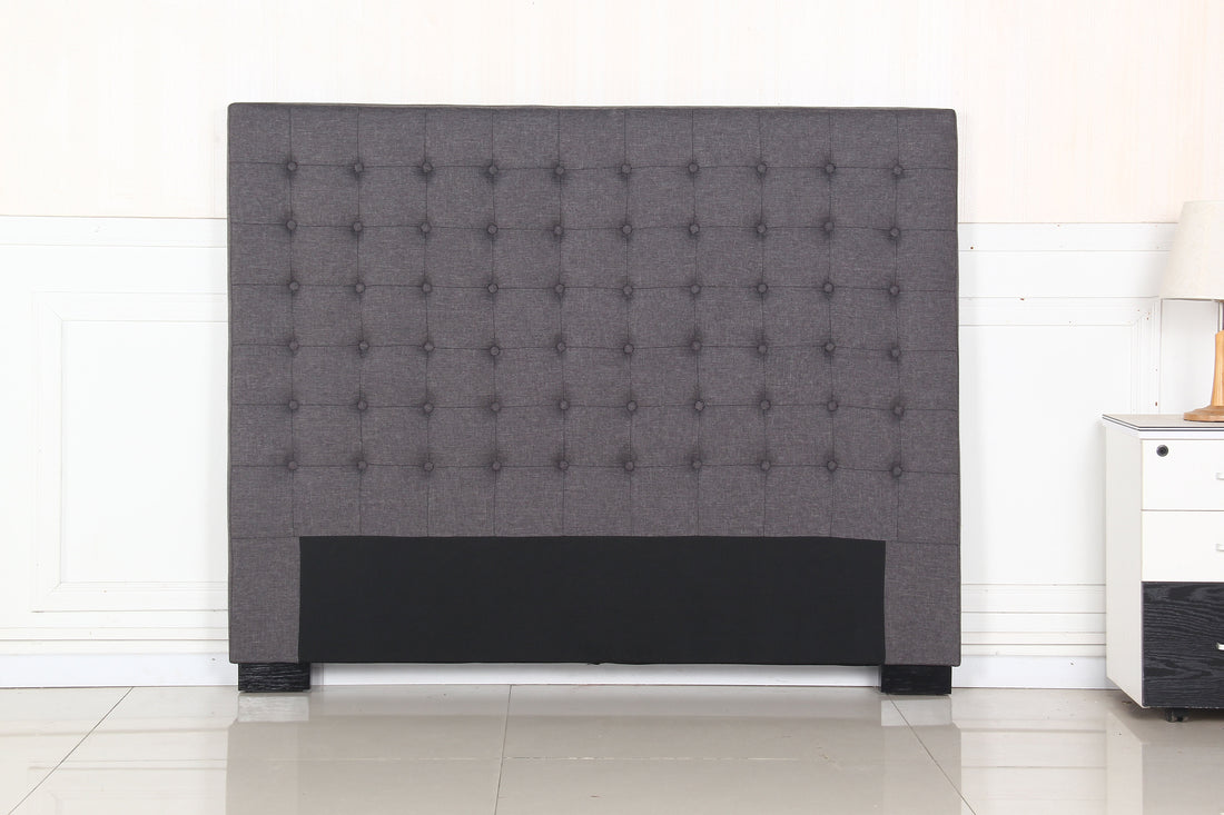Linen Fabric Queen Bed Headboard Tufted Buttons Charcoal