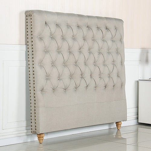 Bed Head French Provincial Upholstered Headboard Queen Beige Linen