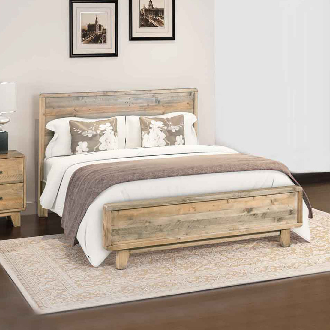 Woodland Rustic Pinewood Bed Frame Queen Light Brown
