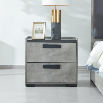 Bedside Table 2 Drawer MDF Nightstand Black Cement