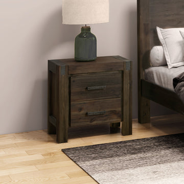 Nowra 2 Drawer Bedside Table Solid Acacia Chocolate