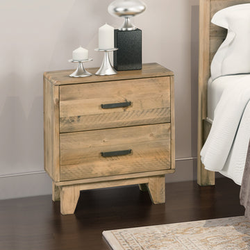 Solid Wood Bedside Table Nightstand 2 Drawers Light Brown Pine
