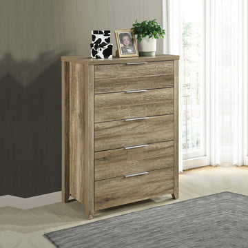 5 Drawer Tallboy Chest Storage Cabinet MDF Oak