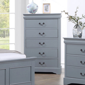 Spencer Solid Wood Tallboy 5 Drawers Grey