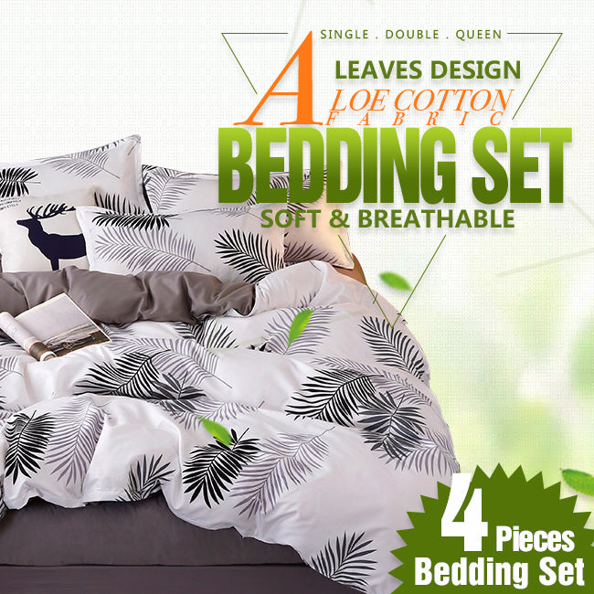 Palm Leaves Pattern Aloe Cotton Quilt Cover Set 4 Piece King