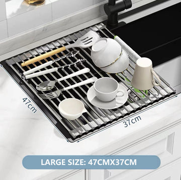 Roll-Up Dish Drying Rack Silicone Heat Resistant Over Sink 304 Stainless Steel