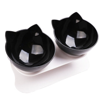 Elevated Double Pet Bowl Stand 15° Tilt Black