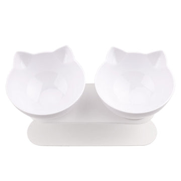 Elevated Pet Feeder Stand Dual Bowl 15 Degree Tilt White
