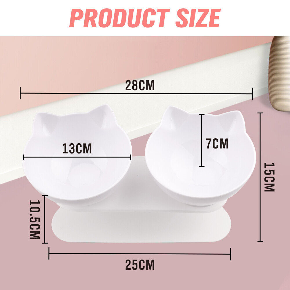 Elevated Pet Feeder Stand Dual Bowl 15 Degree Tilt White