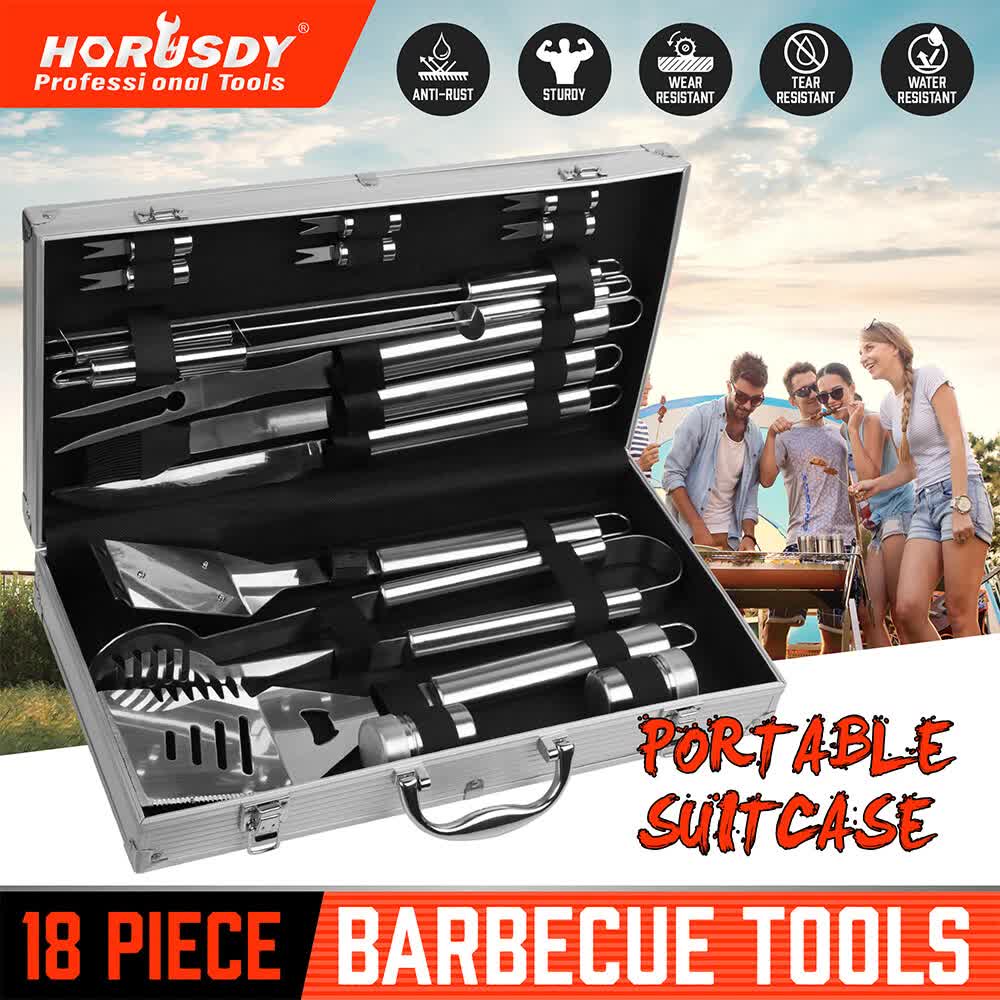 18 Piece Stainless Steel BBQ Tool Set with Aluminium Case