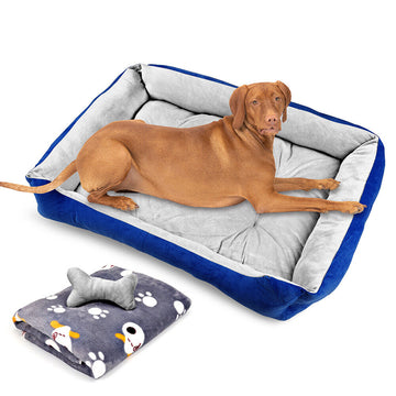 Vaka Calming Pet Bed Mat with Blanket and Toy L 80x60cm Grey Navy