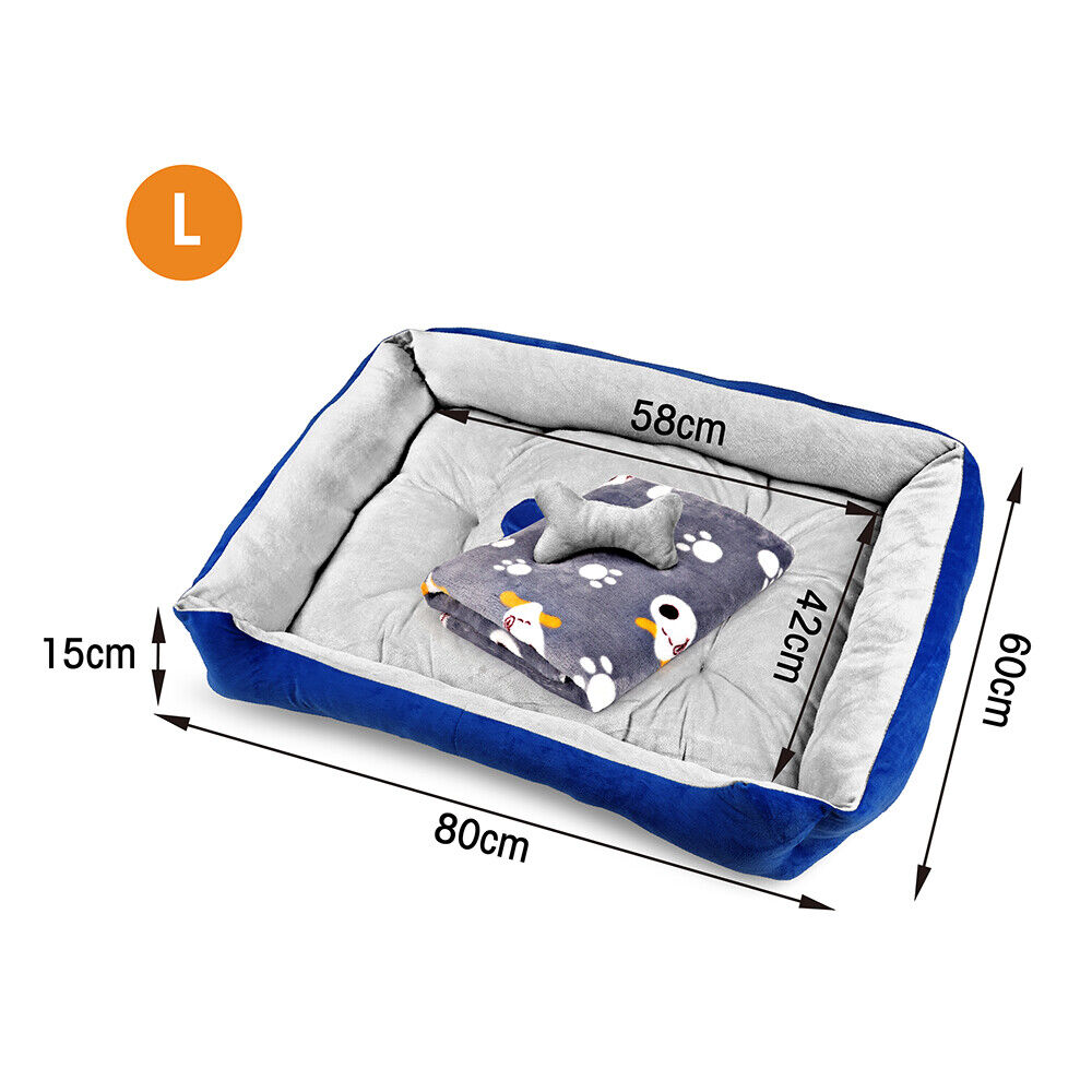 Vaka Calming Pet Bed Mat with Blanket and Toy L 80x60cm Grey Navy