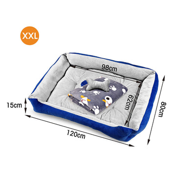 Vaka Calming Pet Bed Mat with Blanket and Toy XXL 120x80cm Grey Navy