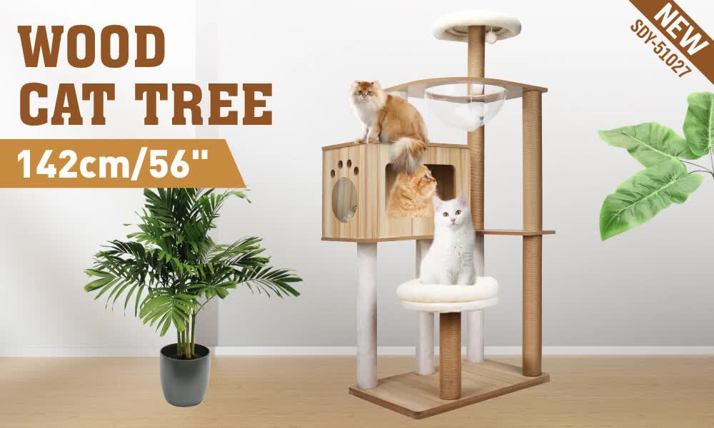 VaKa Cat Tree Tower Multi-Level Wood Sisal Scratching Post 1.42M
