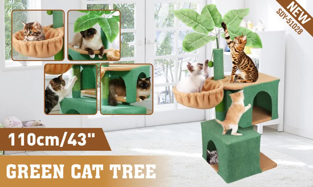 VaKa Cat Tree Double Condo Hammock Sisal Scratching Post 1.1M
