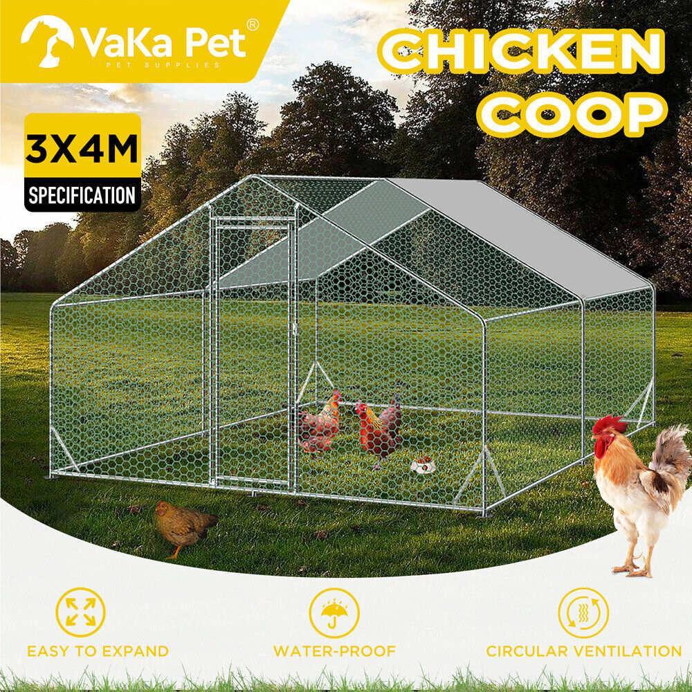 VaKa Walk-in Metal Chicken Coop 3m x 4m Galvanised Steel