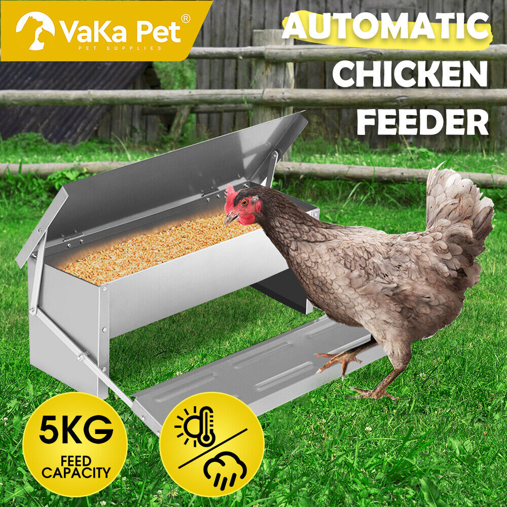 Automatic Chicken Feeder 5kg Weight-Operated Poultry Feed Tank Steel