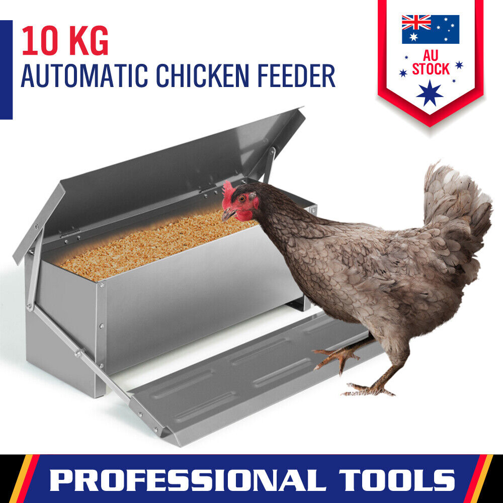 Automatic Chicken Feeder Weight-Operated 10KG Steel Silver