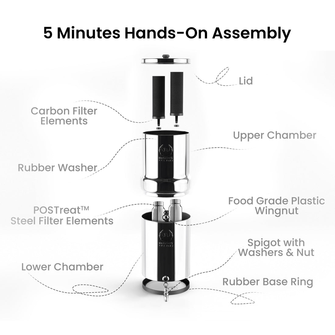 Phoenix Gravity Water Filter 12L Stainless Steel for 4-6 People