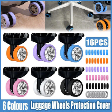 16-Pack Silicone Luggage Wheel Covers Caster Protectors Black