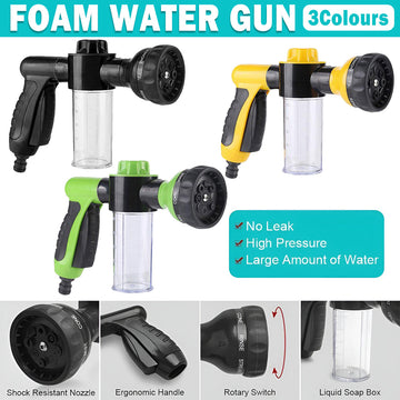 8-Mode Garden Hose Foam Sprayer Nozzle with Soap Dispenser Yellow