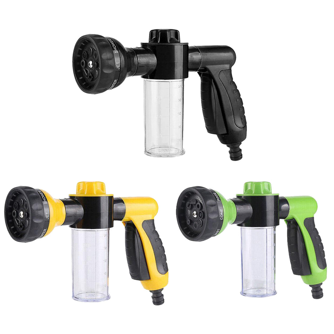 8-Mode Garden Hose Foam Sprayer Nozzle with Soap Dispenser Yellow