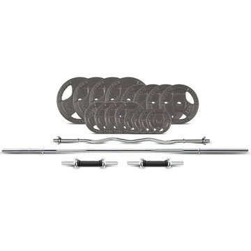 CORTEX 90kg Cast Iron Tri-Grip Weight Set with Barbell Dumbbell and Curl Bar