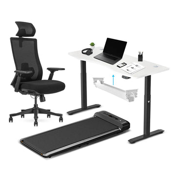 Lifespan Fitness WalkingPad M2 with ErgoDesk and Ergonomic Chair White