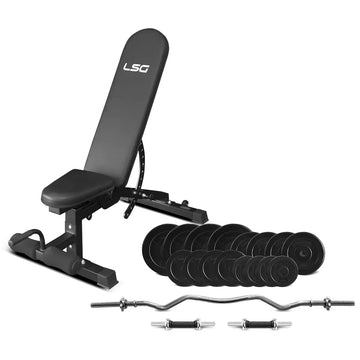 LSG Fitness GBN-006 FID Adjustable Weight Bench with 84kg Barbell Set