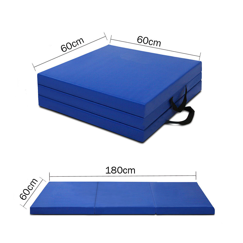 Vortaz Tri-Fold Exercise Mat 5cm Padding with Handles Blue 180x60cm