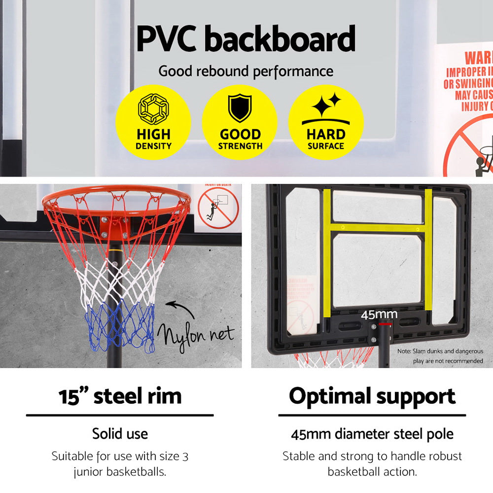 Kids Basketball Stand Height Adjustable 1.6m to 2.1m Roller Wheels