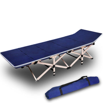 Portable Camping Stretcher Bed with Mattress Navy Blue