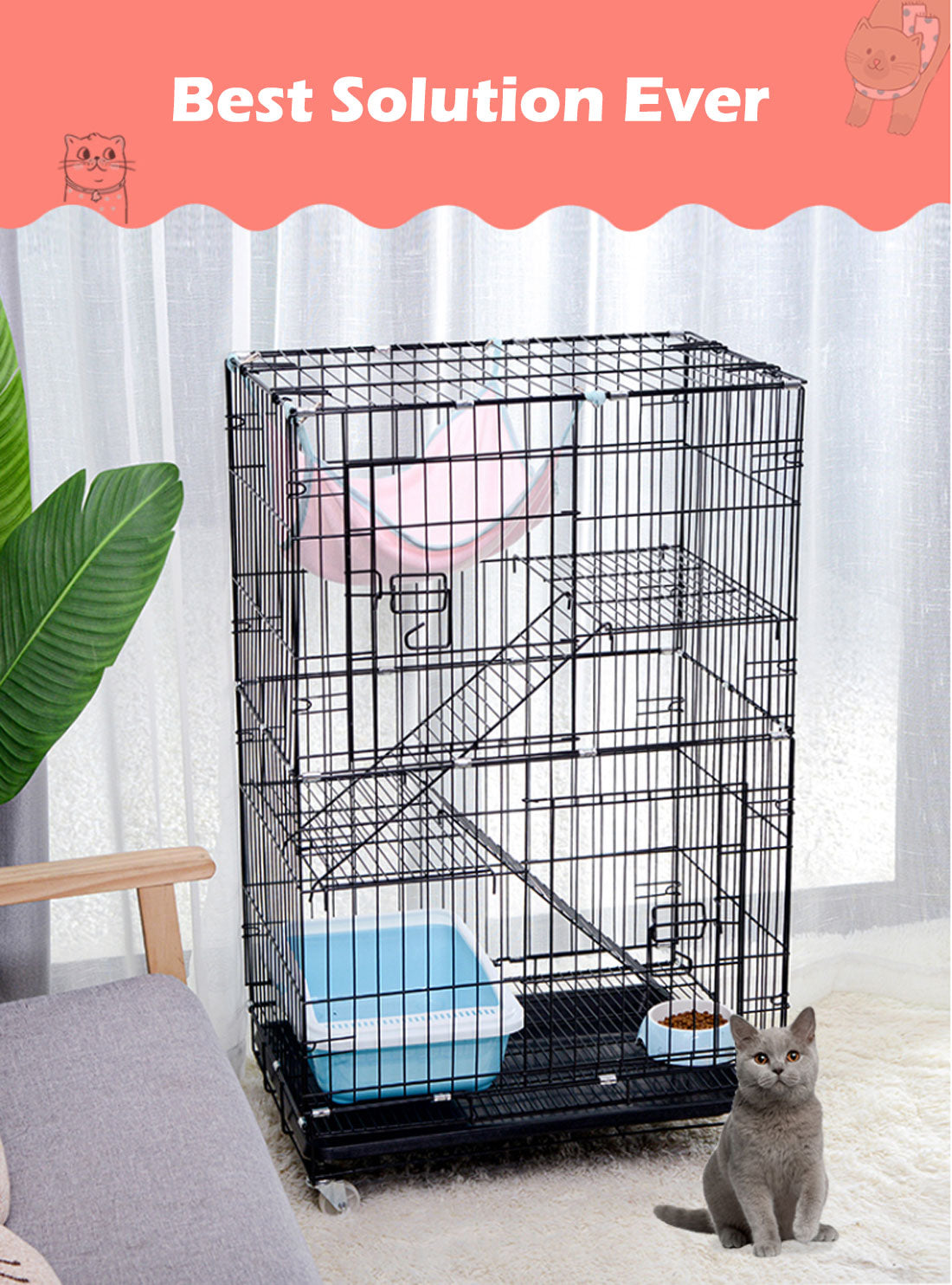 Vortaz Multi-Level Small Pet and Bird Cage with Ramp and Hammock XL