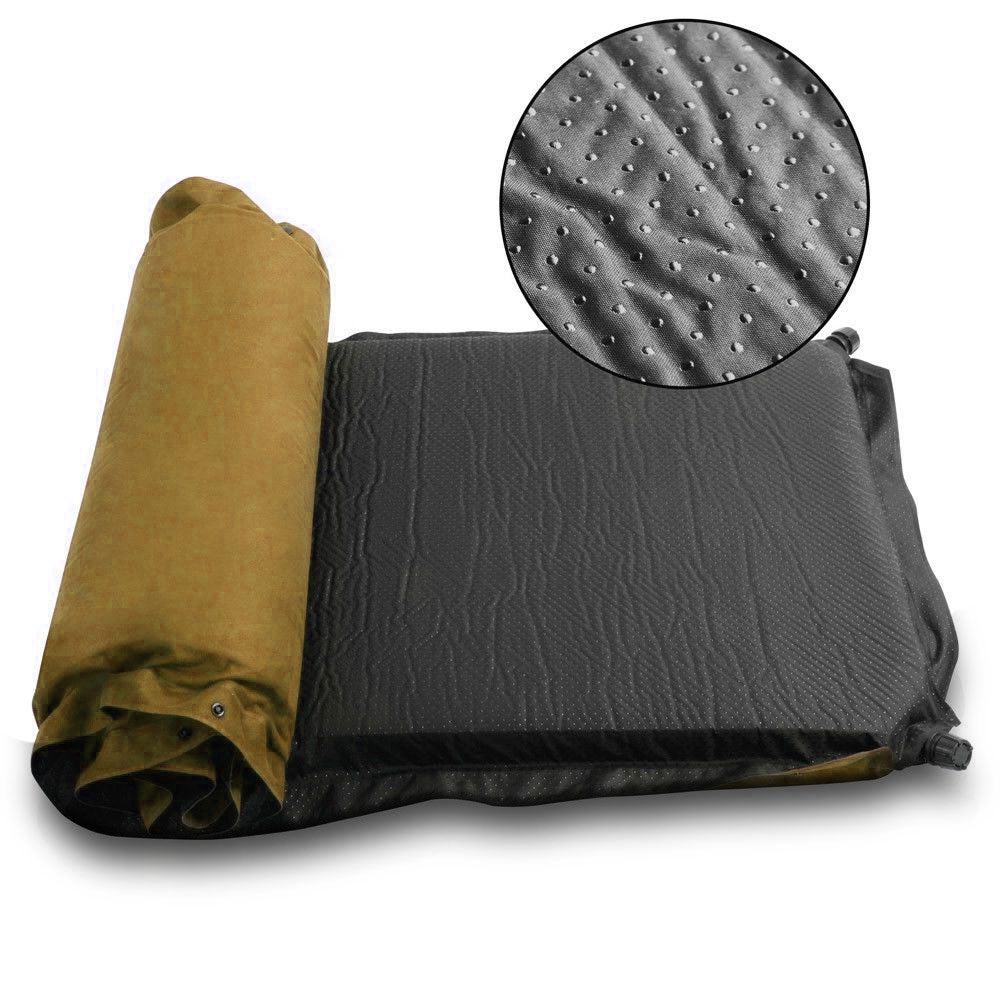 Double Self Inflating Mattress 8cm Suede Joinable Beige