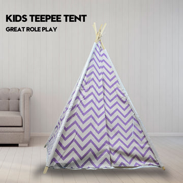 Giant Cotton Canvas Kids Teepee Tent with Floor Mat Purple
