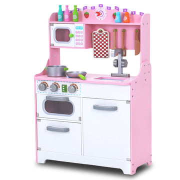 Kids Wooden Kitchen Pretend Play Set White Pink 85cm