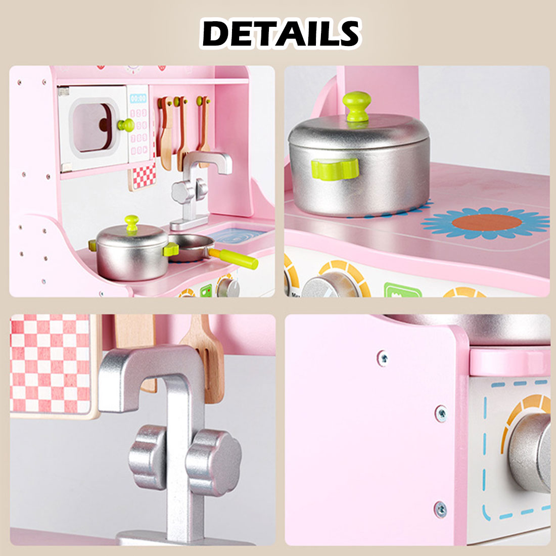 Kids Wooden Kitchen Pretend Play Set White Pink 85cm