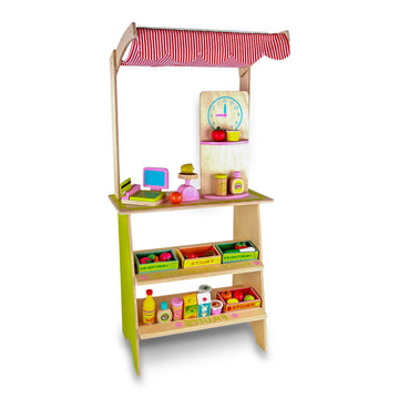 Kids Wooden Market Stall Pretend Play Shop with Awning 91cm
