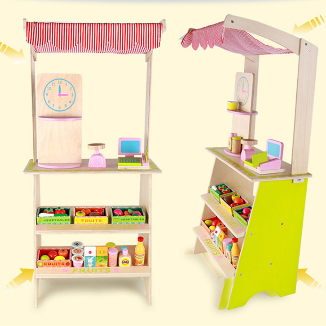 Kids Wooden Market Stall Pretend Play Shop with Awning 91cm