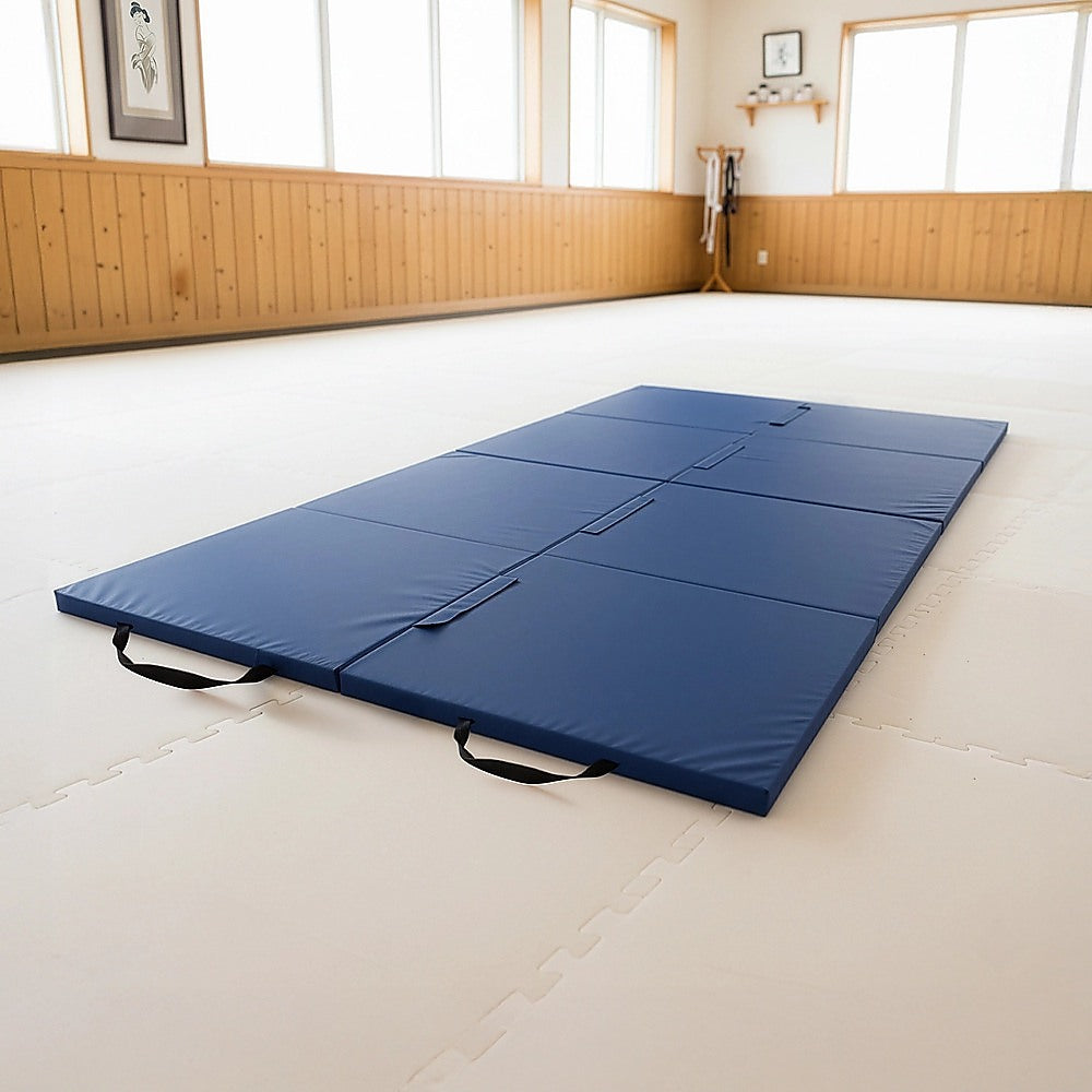 Vortaz Folding Exercise Mat 240x122x4cm Blue Vinyl 8-Section